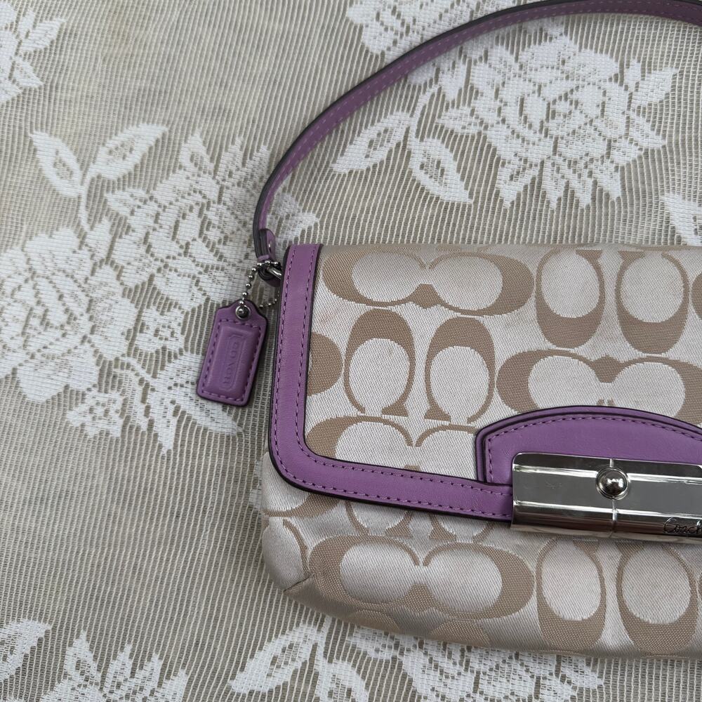 Coach Signature Turnlock Shoulder Bag Purple Canvas Leather Y2K - Picture 2 of 4